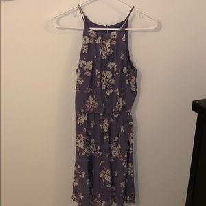 Francesca’s Blue Rain Chiffon Flower Pleat Dress